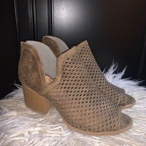 Qupid Nutmeg Peep Toe Perforated Bootie!
